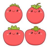 ensemble de rouge tomates dans kawaii style vecteur