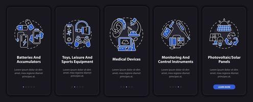 Écran de la page de l'application mobile d'intégration des types de déchets électroniques avec des concepts vecteur