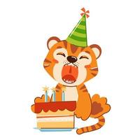 vecteur enfants animal personnage sur une blanc Contexte. mignonne tigre célébrer anniversaire. une collection pour une enfants anniversaire. illustration pour une salutation carte à une enfant