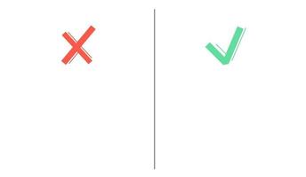 cocher et signe de croix avec un espace vide. oui non symboles verts et rouges. bonnes et mauvaises icônes avec espace de copier-coller. illustration vectorielle pour quiz d'évaluation sur fond blanc isolé. vecteur