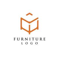 logo de meuble avec design de table de boîte vecteur