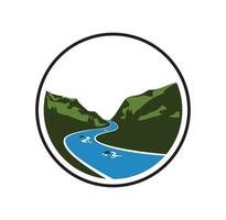 création de logo de paysage de montagne de rivière vecteur