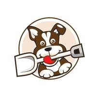 chiot chien tenant la conception de logo de dessin animé de scoop vecteur