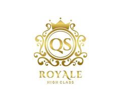 d'or lettre qs modèle logo luxe or lettre avec couronne. monogramme alphabet . magnifique Royal initiales lettre. vecteur