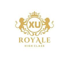 d'or lettre xu modèle logo luxe or lettre avec couronne. monogramme alphabet . magnifique Royal initiales lettre. vecteur