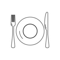 cuillère, fourchette, couteau, assiette logo icône contour vecteur
