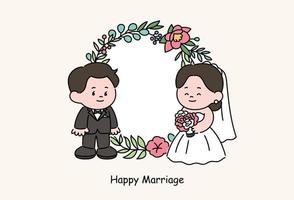 Personnages de couple de mariés en robes de mariée. illustrations de conception de vecteur de style dessiné à la main.