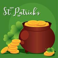 chaudron avec d'or pièces de monnaie et trèfles Saint patrick journée affiche vecteur illustration