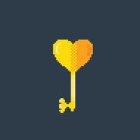 d'or clé avec l'amour forme dans pixel art style vecteur