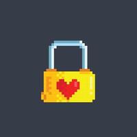 d'or cadenas avec l'amour signe dans pixel art style vecteur