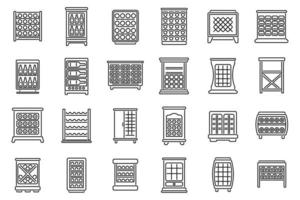 les icônes de l'armoire à vin définissent le vecteur de contour. étagère à alcool