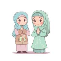 des gamins musulman ramadhan kareem eid mubarak vecteur ai illustration