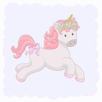 licorne avec une couronne de fleurs vecteur