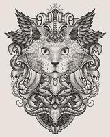 illustration vecteur antique chat tête avec ancien gravure ornement dans retour parfait pour votre marchandise et t chemise