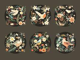 printemps des oiseaux et fleurs ornements illustration vecteur