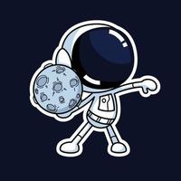 mignonne astronaute dessin animé personnage en portant le lune. prime vecteur graphique actif.