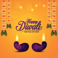 Carte de voeux joyeux festival indien de diwali avec illustration vectorielle de diwali diya vecteur