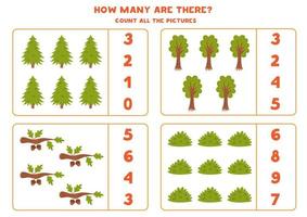 compte Jeu avec mignonne forêt éléments. éducatif feuille de travail. vecteur