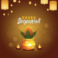 joyeux festival de diwali carte de voeux de célébration de la lumière avec kalash doré créatif vecteur