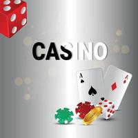jeu de casino avec texte doré et cartes à jouer et machine à sous de casino vecteur