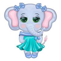 mignonne dessin animé l'éléphant fille, enfants personnage dans une magnifique robe vecteur