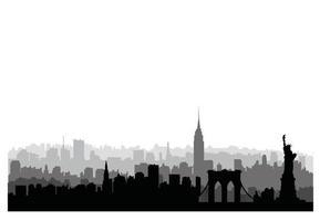 silhouette de bâtiments de la ville de New York. paysage urbain américain. paysage urbain de new-york avec des points de repère. voyage fond de skyline usa. vecteur