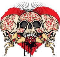 signe gothique avec crâne et coeur, t-shirts design vintage grunge vecteur