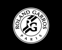 Roland garros tournoi symbole logo blanc français ouvert tennis champion conception vecteur abstrait illustration avec noir Contexte