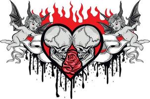 signe gothique avec crâne et coeur, t-shirts design vintage grunge vecteur