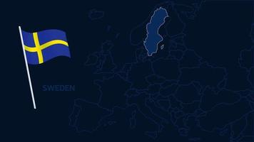Suède sur l'illustration vectorielle de carte de l'europe. Carte de haute qualité de l'europe avec les frontières des régions sur fond sombre avec le drapeau national. vecteur
