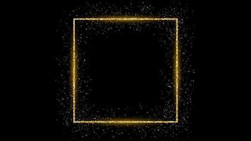 cadre carré doré avec des paillettes, des étincelles et des fusées éclairantes sur fond sombre. toile de fond de luxe vide. illustration vectorielle. vecteur