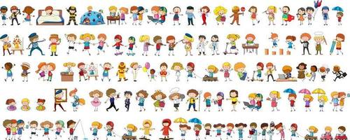 ensemble de différents personnages de dessins animés pour enfants doodle vecteur