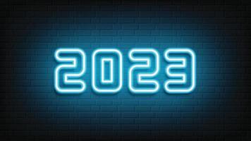content Nouveau année néon conception. 2023 néon texte. néon 2023 Nouveau année signe. vecteur illustration.