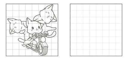 Copiez l'image de chats chevauchant un dessin animé de moto vecteur
