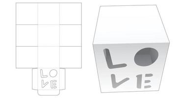 cup cake box with love word en forme de fenêtre die cut template vecteur