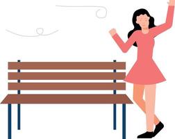 le fille est permanent par le banc dans le hiver saison. vecteur