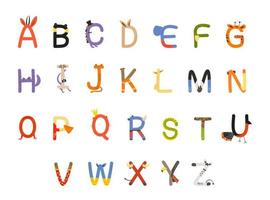 Police de caractère alphabet conception avec coloré animaux concept vecteur