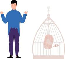 magicien performant des trucs avec une oiseau dans une cage. vecteur