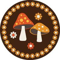 graphique circulaire de champignons des bois avec des fleurs et un cadre de bordure de marguerite vecteur