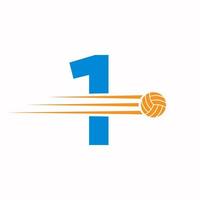 initiale lettre 1 volley-ball logo conception signe. volley-ball des sports logotype vecteur