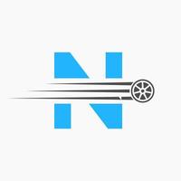 sport voiture lettre n automobile logo concept avec transport pneu icône vecteur