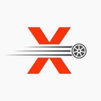 sport voiture lettre X automobile logo concept avec transport pneu icône vecteur