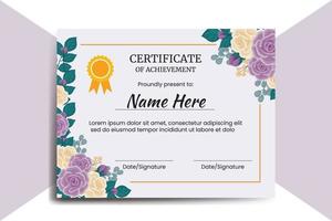 certificat modèle Rose fleur aquarelle numérique main tiré vecteur