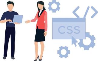 garçon et fille travail sur css codage. vecteur