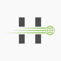 concept de logo global lettre h avec icône du monde en mouvement. modèle de vecteur de symbole de logo mondial