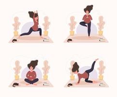 collection de jolie Enceinte femmes Faire yoga, ayant en bonne santé mode de vie et relaxation. paquet de des exercices pour filles. moderne vecteur illustration dans plat style. content grossesse concept Contexte.