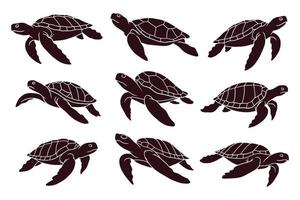 main tirages silhouette de mer tortues. vecteur illustration