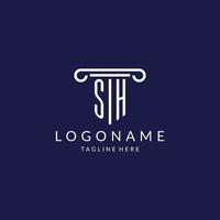 sh logo monogramme avec pilier forme dessins vecteur