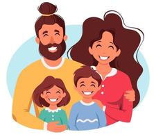 famille heureuse avec fils et fille. parents étreignant les enfants. illustration vectorielle vecteur