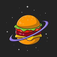 Burger planète dessin animé vecteur icône illustration.nourriture espace icône concept isolé prime vecteur. plat dessin animé style